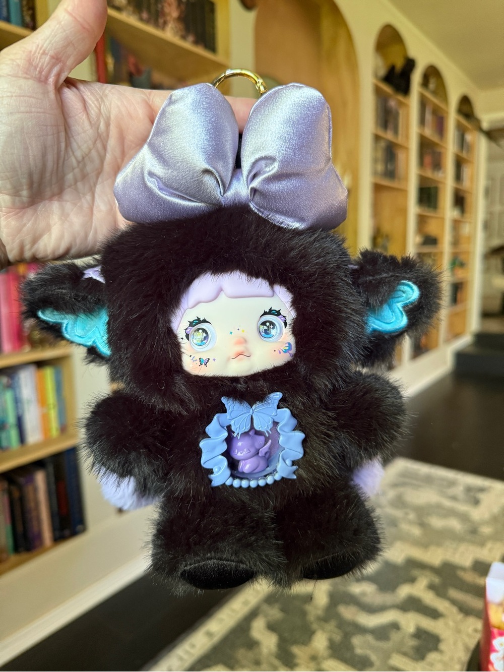 NIB Nommi Fantasy world Cute Plush Keychain with Purple Bow and Black Fur